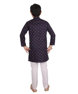 Blue Printed Cotton Boys Kurta Pajama Set 2