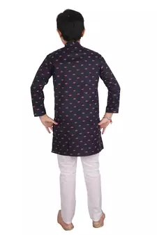 Blue Printed Cotton Boys Kurta Pajama Set