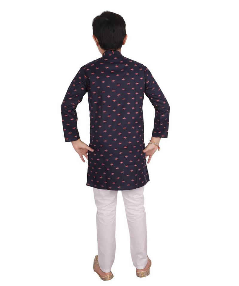 Blue Printed Cotton Boys Kurta Pajama Set