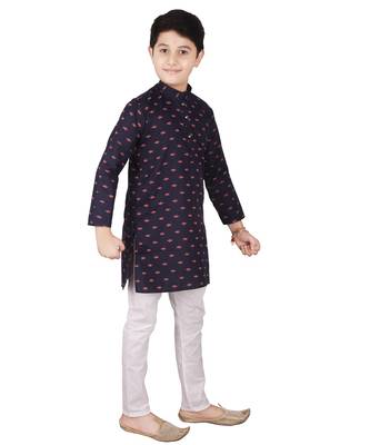 Blue Printed Cotton Boys Kurta Pajama Set 3