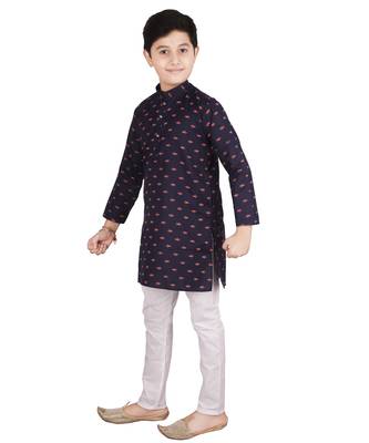 Blue Printed Cotton Boys Kurta Pajama Set 4