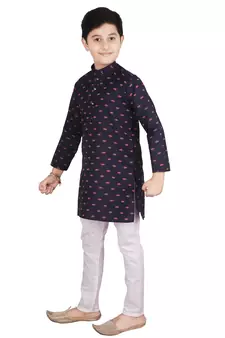Blue Printed Cotton Boys Kurta Pajama Set