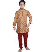 Brown Printed Silk Boys Kurta Pajama Set