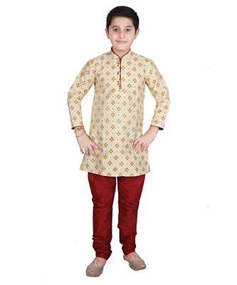 Lemon Printed Silk Boys Kurta Pajama Set 1