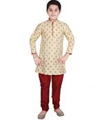 Lemon Printed Silk Boys Kurta Pajama Set