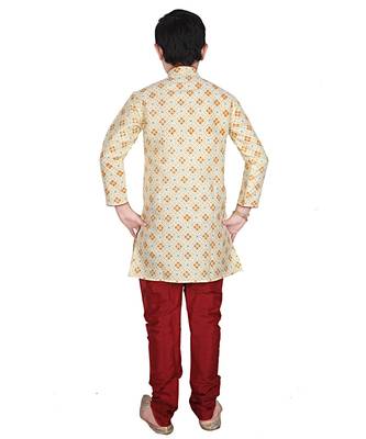 Lemon Printed Silk Boys Kurta Pajama Set 2
