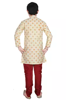 Lemon Printed Silk Boys Kurta Pajama Set