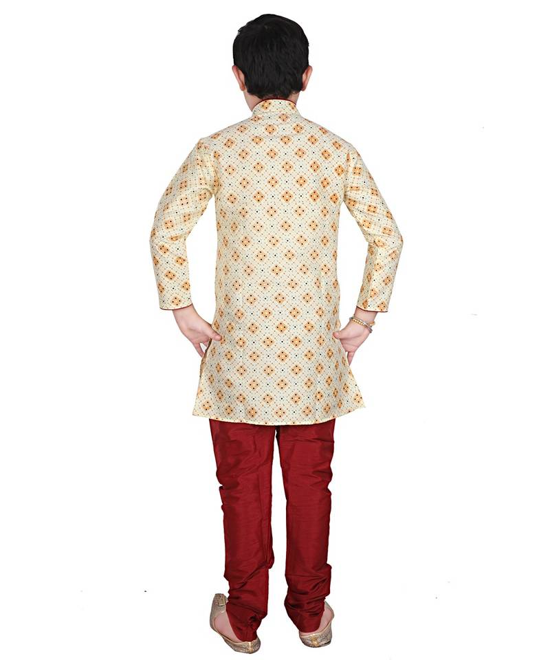 Lemon Printed Silk Boys Kurta Pajama Set