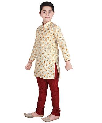 Lemon Printed Silk Boys Kurta Pajama Set 4