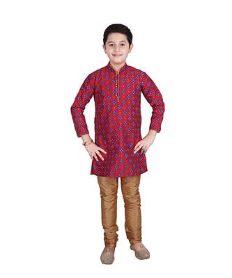 Maroon Printed Silk Boys Kurta Pajama Set 1