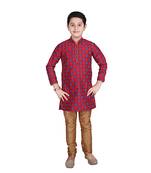 Maroon Printed Silk Boys Kurta Pajama Set