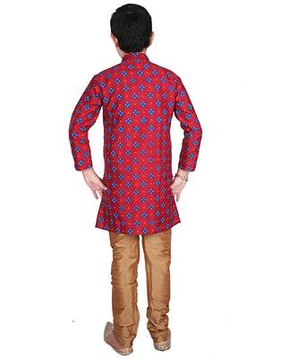 Maroon Printed Silk Boys Kurta Pajama Set 2