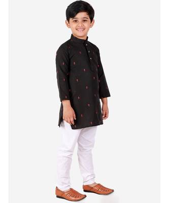 Black Printed Cotton Boys Kurta Pajama Set 3