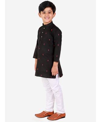 Black Printed Cotton Boys Kurta Pajama Set 1