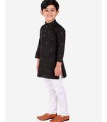 Black Printed Cotton Boys Kurta Pajama Set