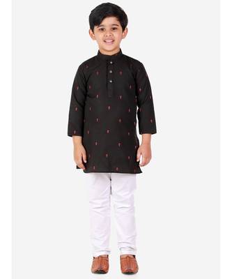 Black Printed Cotton Boys Kurta Pajama Set 4