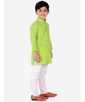Green Printed Cotton Boys Kurta Pajama Set 1