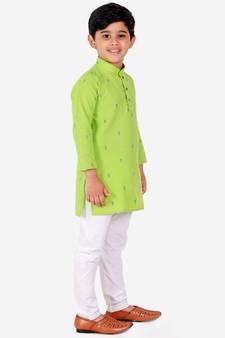 Green Printed Cotton Boys Kurta Pajama Set