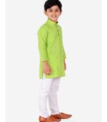 Green Printed Cotton Boys Kurta Pajama Set