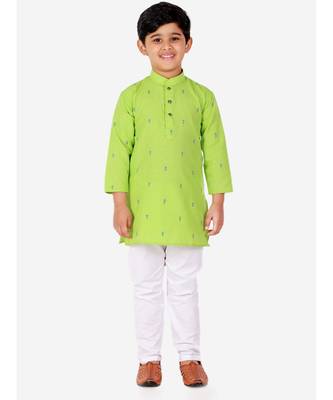 Green Printed Cotton Boys Kurta Pajama Set 3