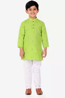 Green Printed Cotton Boys Kurta Pajama Set