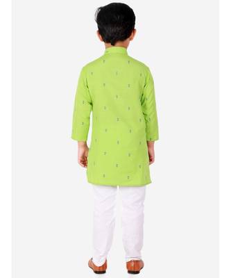 Green Printed Cotton Boys Kurta Pajama Set 4