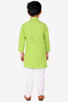 Green Printed Cotton Boys Kurta Pajama Set
