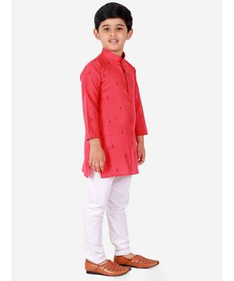 Maroon Printed Cotton Boys Kurta Pajama Set 1