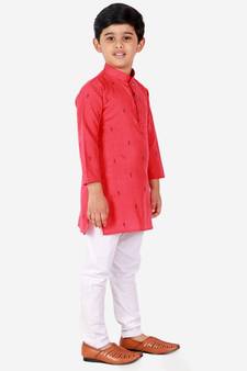 Maroon Printed Cotton Boys Kurta Pajama Set