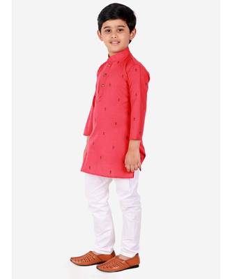 Maroon Printed Cotton Boys Kurta Pajama Set 3