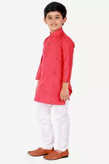 Maroon Printed Cotton Boys Kurta Pajama Set