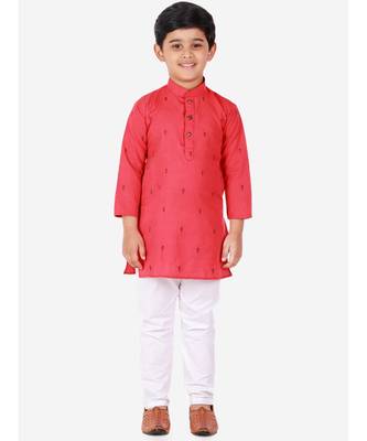 Maroon Printed Cotton Boys Kurta Pajama Set 4