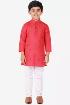 Maroon Printed Cotton Boys Kurta Pajama Set