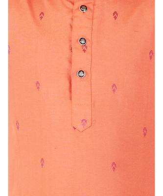 Orange Printed Cotton Boys Kurta Pajama Set 2