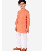 Orange Printed Cotton Boys Kurta Pajama Set
