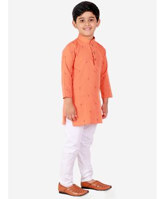 Orange Printed Cotton Boys Kurta Pajama Set 3