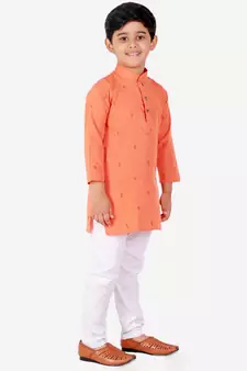 Orange Printed Cotton Boys Kurta Pajama Set