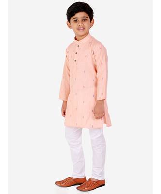 Peach Printed Cotton Boys Kurta Pajama Set 1