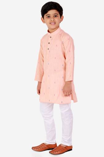 Peach Printed Cotton Boys Kurta Pajama Set