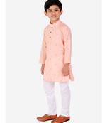 Peach Printed Cotton Boys Kurta Pajama Set