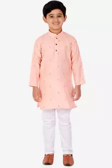 Peach Printed Cotton Boys Kurta Pajama Set