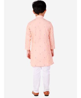 Peach Printed Cotton Boys Kurta Pajama Set 3
