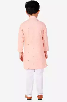 Peach Printed Cotton Boys Kurta Pajama Set