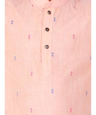 Peach Printed Cotton Boys Kurta Pajama Set 4