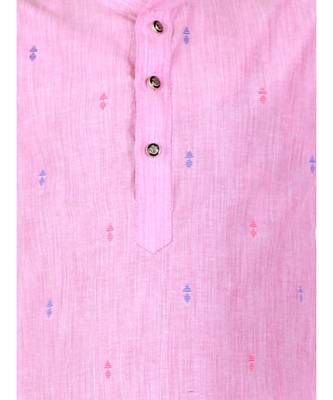 Pink Printed Cotton Boys Kurta Pajama Set 2
