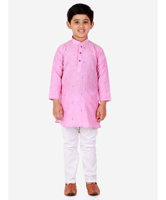 Pink Printed Cotton Boys Kurta Pajama Set 4