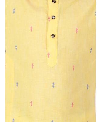 Yellow Printed Cotton Boys Kurta Pajama Set 2