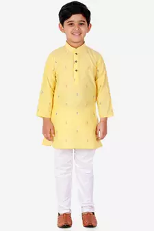 Yellow Printed Cotton Boys Kurta Pajama Set