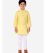 Yellow Printed Cotton Boys Kurta Pajama Set