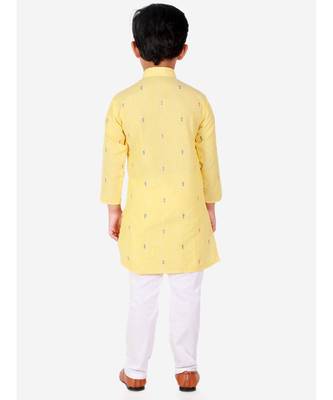 Yellow Printed Cotton Boys Kurta Pajama Set 3